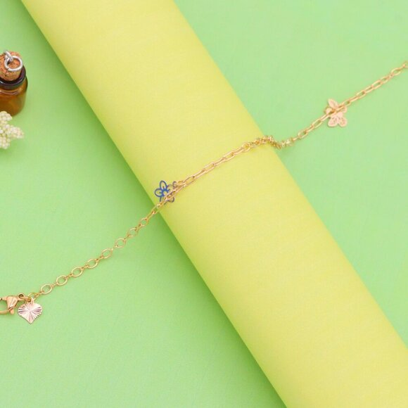"Rose Gold Butterfly and Leaf Charm Anklet for Women, XPAL1040 - Picture 8 of 12